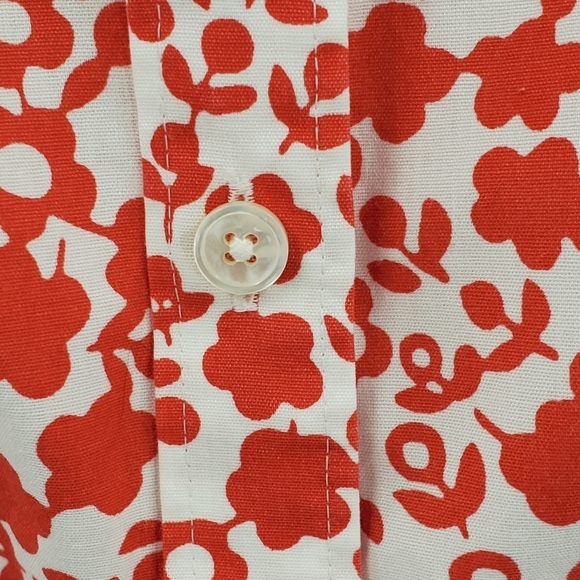 Talbots red and white flower button up top - Picture 6 of 13